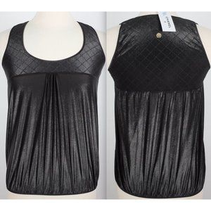 New Chanel 38 US 6 T shirt top vest 07P logo pin quilted pattern black